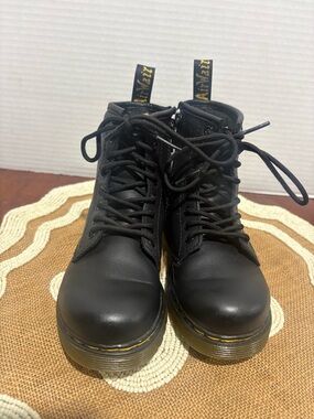 Dr. Martens Black Leather Lace-Up Boots with Yellow Stitching